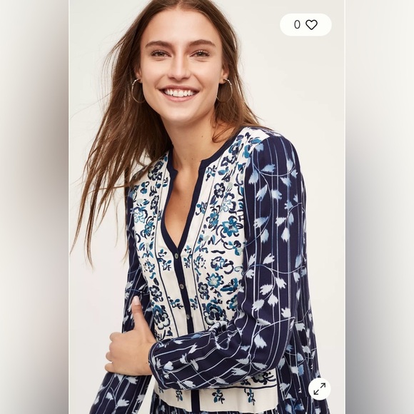 Anthropologie Tiny Semele Embroidered Patchwork Drop Waist Shirtdress Boho - Picture 2 of 11